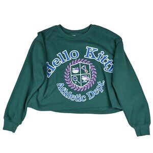 Hello Kitty Sanrio Cropped Boxy Sweater Clover Green Large Cozy Lounge Kawaii